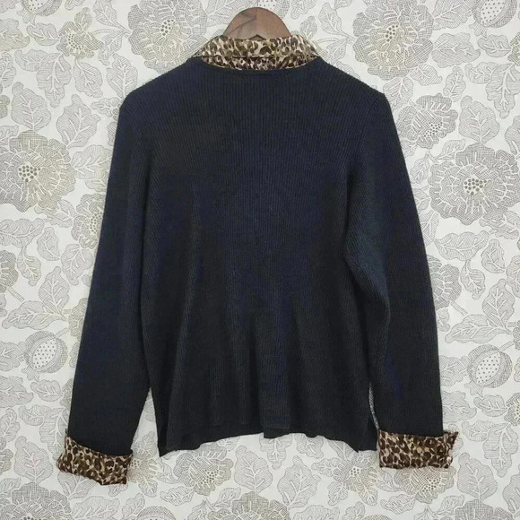 Lane Bryant Leopard Collar Pullover Ribbed Sweater Women's 18/20 Black Brown - Picture 2 of 7